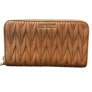 Miu Miu Matelassé Leather Zip Around Wallet.